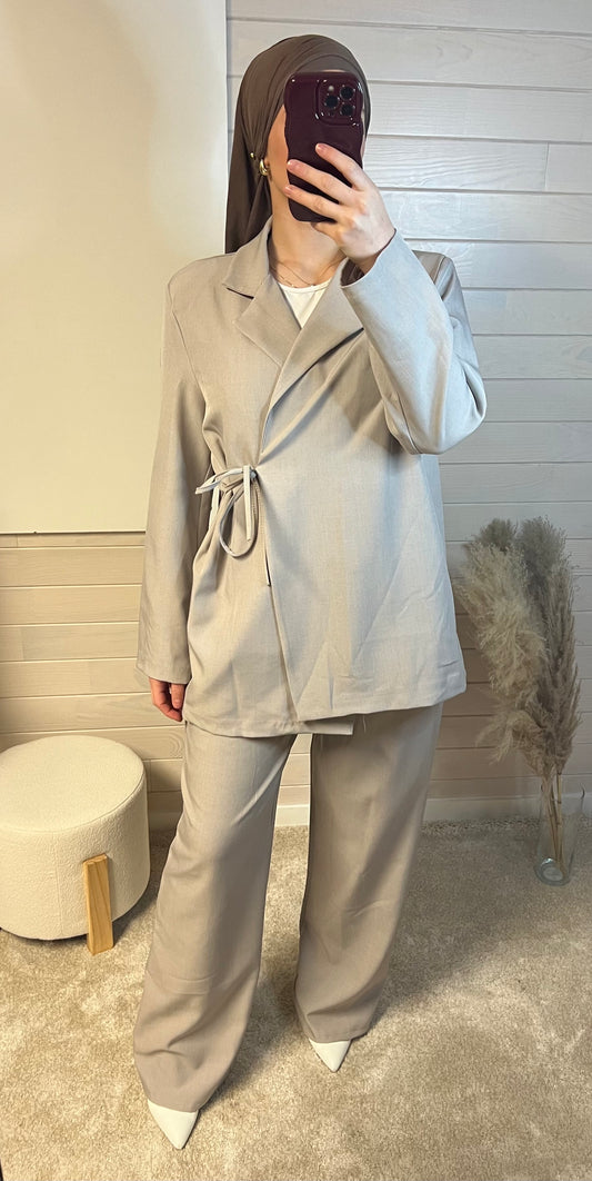 Ensemble blazer à noeud - taupe